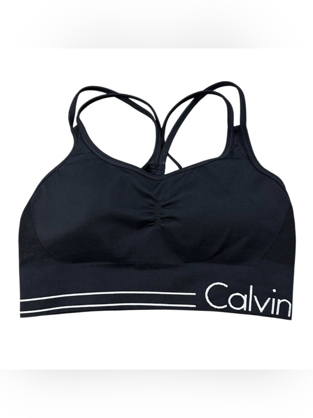 Calvin Klein Black Crossback Seamless Sports Bra with Logo Band